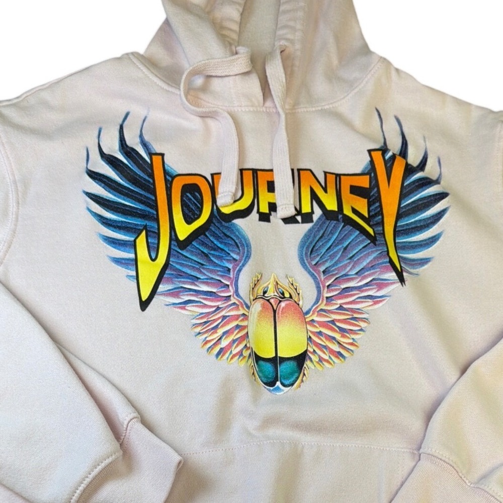 Journey Band Hoodie Womens‎ Small Pink Winged Graphic Rock Music Sweatshirt J4
